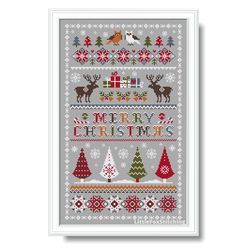 Merry Christmas Cross Stitch Pattern Winter Sampler