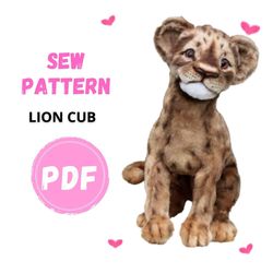 sew pattern lion cub -collectible toy-posing toy-lion cub toy-stuffed animal figurine-pdf template