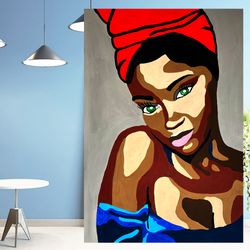 Black Woman Painting African Black Woman Original Art Black Woman Wall Art Acrylic Painting 16,5 × 23,3 by MyrikArt
