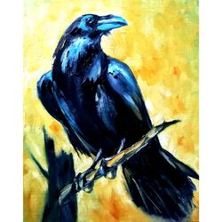 crow painting oil bird original art raven wall art