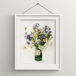 Watercolor painting “Bouquet with cornflowers”. Size 23×30,5cm.