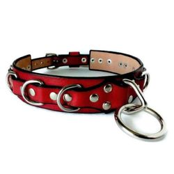 Red leather bdsm collar for women. Personalized male submissive collar.