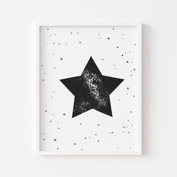 Monochrome Star art, Black and White Cute Star Print for Nursery Download, Cute Star poster, Monochrome Star for Nursery