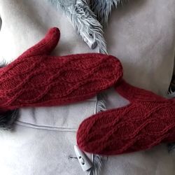 Warm red winter mittens