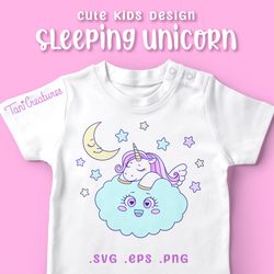 Sleeping Unicorn Clipart | Cute Kids Design - EPS, PNG & SVG cut files