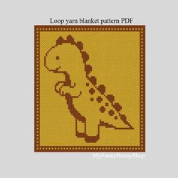 Loop yarn Finger knitted Dinosaur blanket pattern PDF Download
