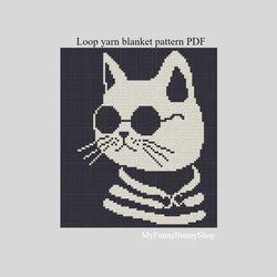 Loop yarn Finger knitted Glamorous cat blanket pattern PDF Download