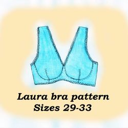 Wired bra pattern plus size, Laura, Sizes 29-33, Linen bra sewing pattern, Balconette pattern, Balcony bra pattern