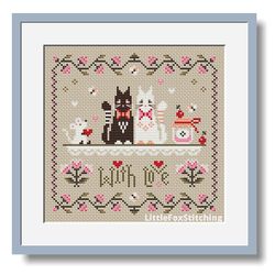 Cross Stitch Pattern With Love Cats Sampler