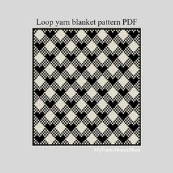 Loop yarn Finger knitted Buffalo Hearts blanket pattern PDF Download