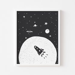 Space Rocket print, Rocket poster for kids, Space print for nursery, Nursery wall art, Nursery decor, Instant download