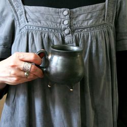 Ceramic cauldron mug Pottery witch cauldron cup Witches brew black cauldron