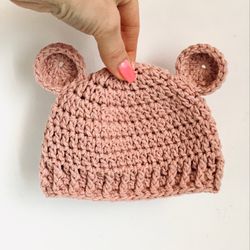 Crochet Baby Bear Hat CROCHET PATTERN 6 sizes baby-child  beane with ears cap boys and girls