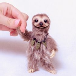 sloth animal art toy doll ooak fantasy creatures polymer clay doll sculpture sloth plush toy colectible stuffed animals