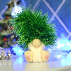 Green christmas gnome. Fluffy gnome. Holiday gnome. Christmas gift