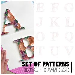 Set of patterns to make quilled letters | Alphabet A-Z | Quilling Paper Art Templates