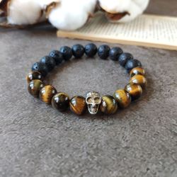 Bracelet made of natural stones Tiger's eye and Volcanic lava