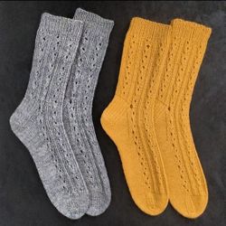 Hand-knitted openwork wool winter socks