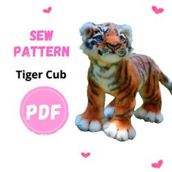 sew pattern tiger-collectible toy-posing toy-tiger cub toy-stuffed animal figurine-pdf template