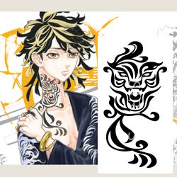 Kazutora Hanemiya fake tattoo Tokyo Revengers anime manga Temporary sticker tats Japanese kawaii gift Otaku weeb design