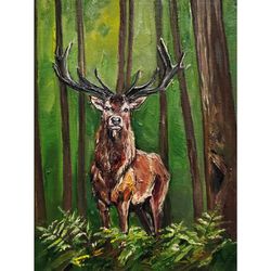 Deer Painting Stag Original Art Wild Animal Artwork Small Oil Painting 8 by 6 Deer Wall Art by AlyonArt