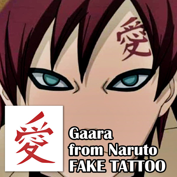Gaara fake tattoo Naruto anime manga Temporary red sticker tats Japanese kawaii gift Otaku weeb design Hieroglyph love