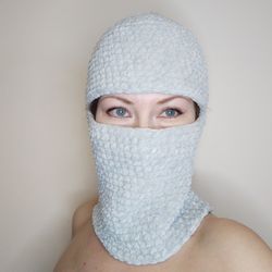 Gray fluffy balaclava ski mask crochet Balaclava face mask
