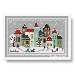 Cross Stitch Winter Fairytale Town Winter Sampler
