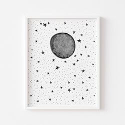 moon and stars nursery print, moon and stars, black and white nursery prints, nursery wall art, instant download