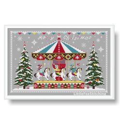 Merry Christmas Carousel Happy Sampler Cross Stitch