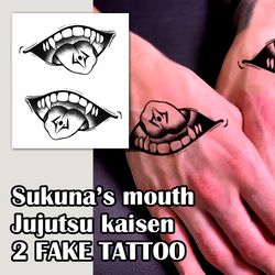 Sukuna`s mouth fake tattoo Jujutsu kaisen anime manga JJK Temporary sticker tats Japanese kawaii gift Otaku weeb design