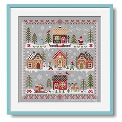 Merry Christmas Gingerbread Village Cross Stitch Winter Sampler