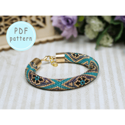 bead crochet PDF pattern green bracelet, bead rope pdf pattern  bracelet pattern