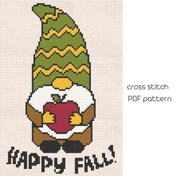 happy fall, gnome cross stitch pattern, cross stitch tutorial, pdf pattern, instant download /3/