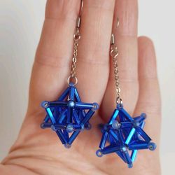 Blue small geometric beaded earrings star