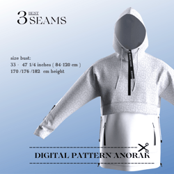 Anorak digital pattern, Pdf sewing pattern jacket in the summer-autumn season, A package of patterns for 8 sizes 3 heigh