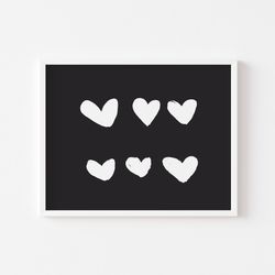 Hearts nursery print, Black and white Hearts, Hearts wall art, Cute Hearts for baby, Nursery wall art, Digital download