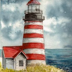 Printable file of watercolor painting Old lighthouse