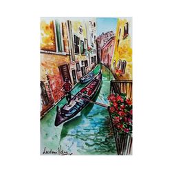 Venice Painting Original Watercolor Art Work Italy City Landscape Boat Venice Landscape