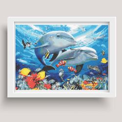cross stitch pattern, pdf, cute dolphins