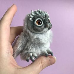 Little owl Art doll grey owl plush toy miniature ooak owl fantasy animal art doll poseable