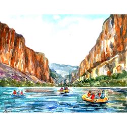Grand Canyon Painting Rafting Colorado Original Art River Watercolor Landscape Wall Art