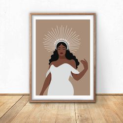 Black queen art, PRINTABLE wall art, african american woman in crown, black beauty poster, black girl art, boho art