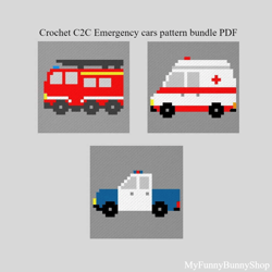 Crochet C2C Emergency cars pattern bundle PDF
