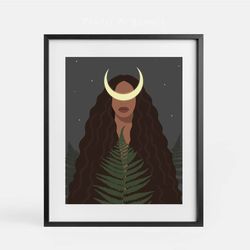 green witch art, black woman art, witch decor, witch gifts, woodland witch, melanin beauty, black girl art, digital art