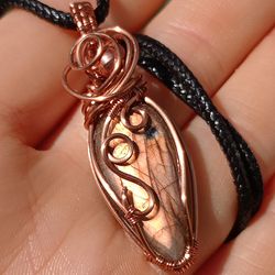 Author's pendant with copper-pink labradorite, a necklace as a gift to a girl, woman, friend