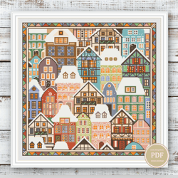 Patchwork Cross Stitch Pattern Dutch City Simple Embroidery Modern Embroidery for Pillow Pattern PDF 131