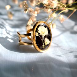 Babys Breath ring Pressed flowers Jewellery Gothic ring gold Gift for mother