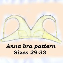 Cotton bralette pattern plus size, Anna, Sizes 29-33, Linen bralette pattern plus size, Bra pattern for large bust
