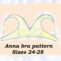 Cotton bra pattern, Anna, Sizes 24-28, Linen bralette pattern, Wireless bra sewing pattern, Cotton bralette pattern